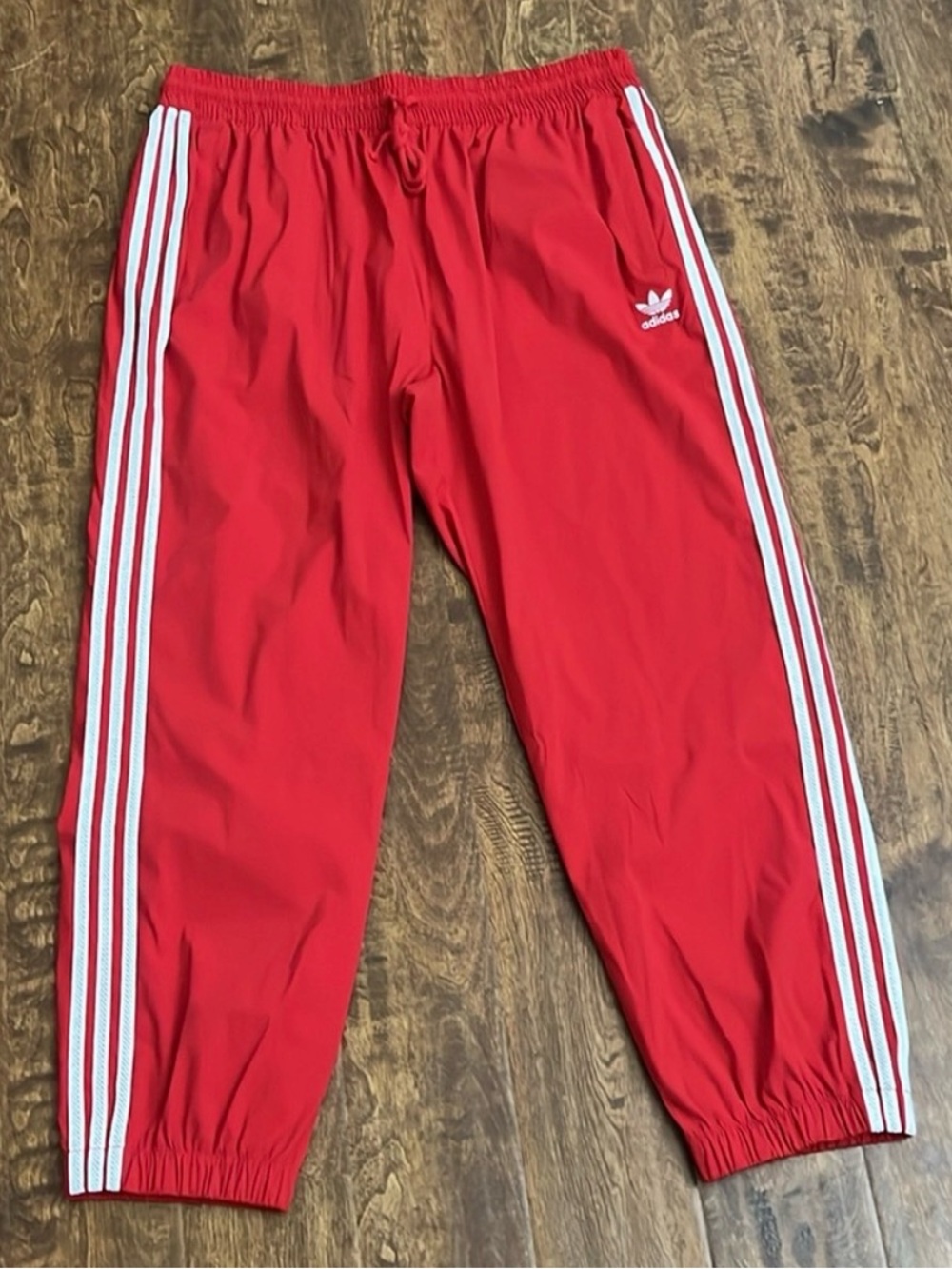adidas Red Track Pants with White Three-Stripes